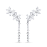 Pendientes Largos Florales con Diamantes 2 cts en Oro Blanco