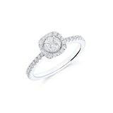 Anillo Illusion Princesa de Diamantes con Halo en Oro Blanco