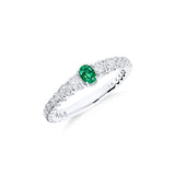 Anillo Media Alianza con Esmeralda 0,19 cts y Diamantes en Oro Blanco