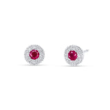 Pendientes de Botón con Rubíes Talla Redonda y Diamantes en Oro Blanco