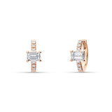 Pendientes de Aro Mini con Diamantes Talla Baguette en Oro Rosa