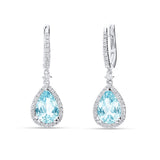 Pendientes de Colgar con Aguamarina Talla Pera 3,40 cts y Diamantes en Oro Blanco 18K
