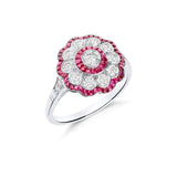 Anillo Ojo de Perdiz con Diamantes y Rubíes en Platino