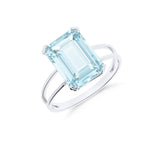 Anillo con Aguamarina Talla Esmeralda en Oro Blanco