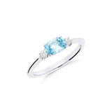 Anillo Roseta con Aguamarina Talla Oval 0,81 cts y Diamantes en Oro Blanco 18K