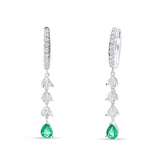 Pendientes Largos con Esmeralda Pera y Diamantes Oro Blanco