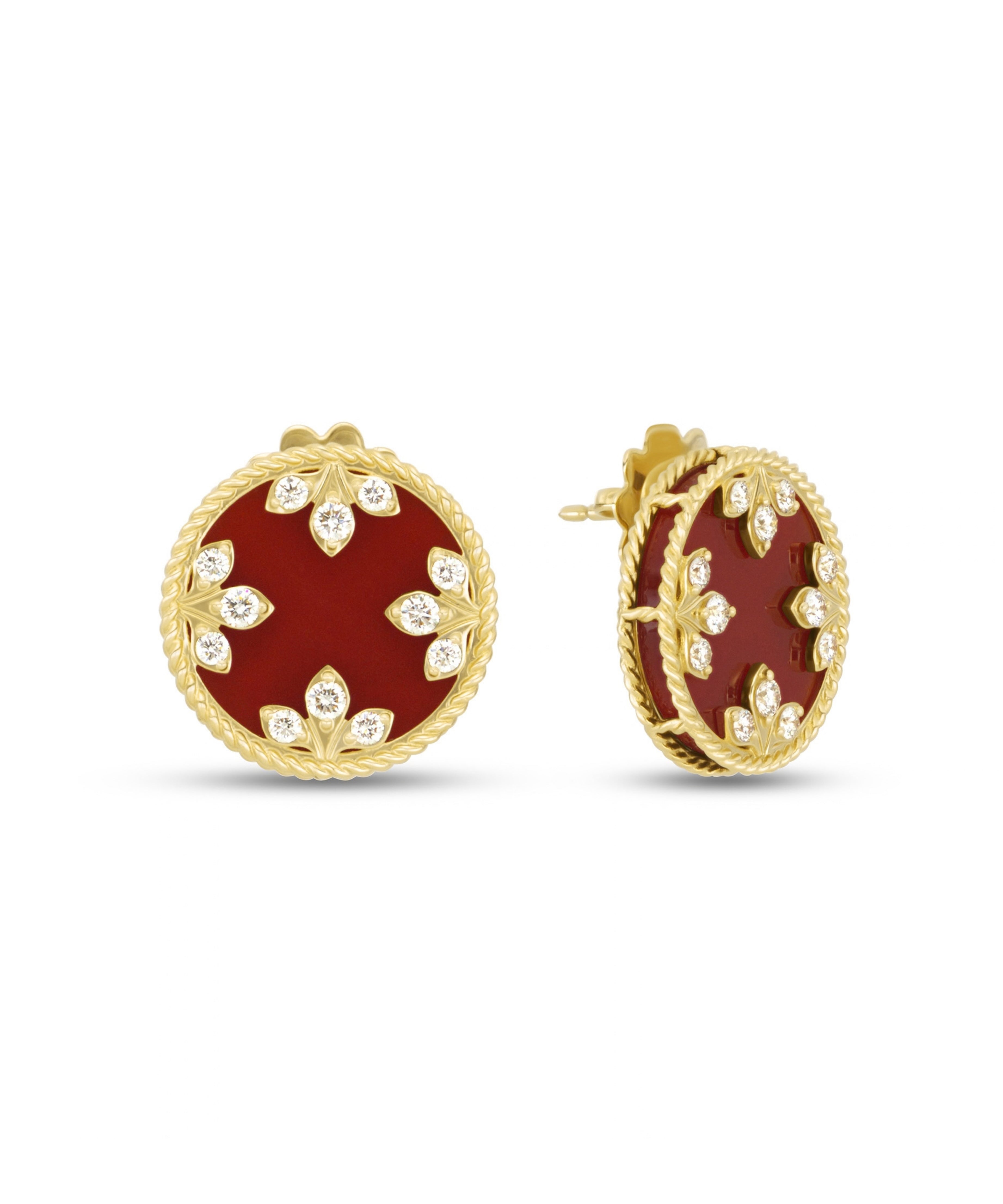 Pendientes Roberto Coin Venetian Medallions Oro Amarillo 18K Ágata Roja y Diamantes | ADV888EA2411