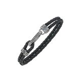 Pulsera Marco Dal Maso Lash ID Gemstone Clasp en Plata Oxidada, Diamantes Negros y Cuero | AGBR0132-01BVPN2