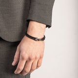 Pulsera Marco Dal Maso Lash ID Gemstone Clasp en Plata Oxidada, Diamantes Negros y Cuero | AGBR0132-01BVPN2