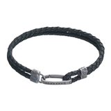 Pulsera Marco Dal Maso Lash ID Gemstone Clasp en Plata Oxidada, Diamantes Negros y Cuero | AGBR0132-01BVPN2