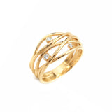 Anillo ancho entrelazado en oro amarillo con diamantes