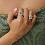 Anillo DELCERRO Oro y Plata Ancho Pavé Blanco | 11012B