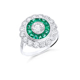 Anillo Vintage Ojo de Perdiz con Diamantes 1,85 cts y Esmeraldas 0,84 cts en Platino