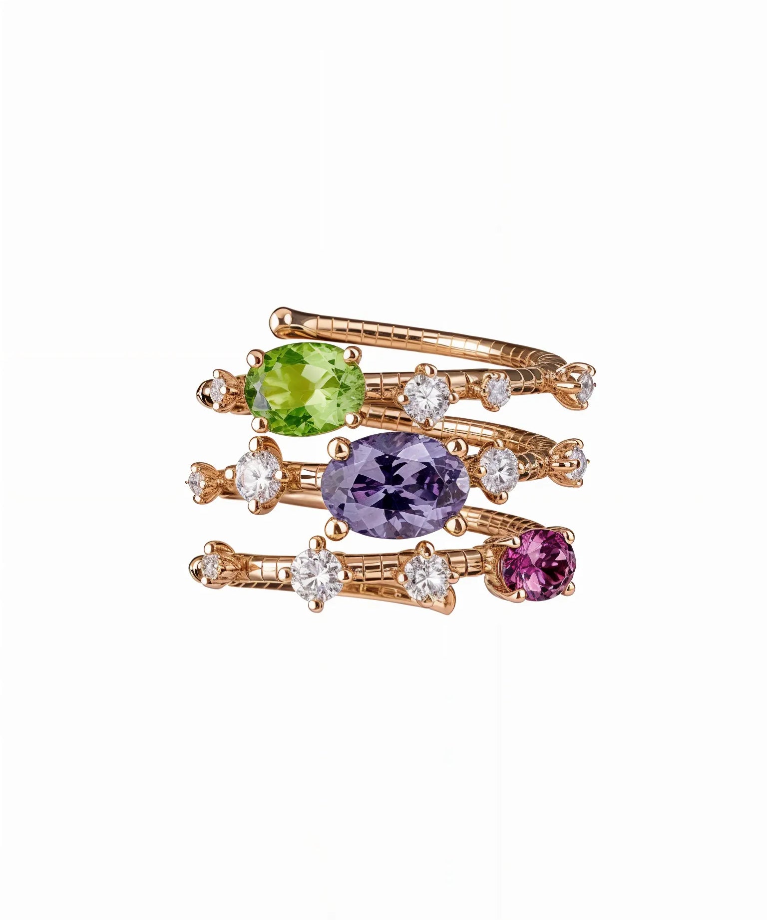 Anillo Flexible en Oro Rosa y Titanio con Piedras de Color