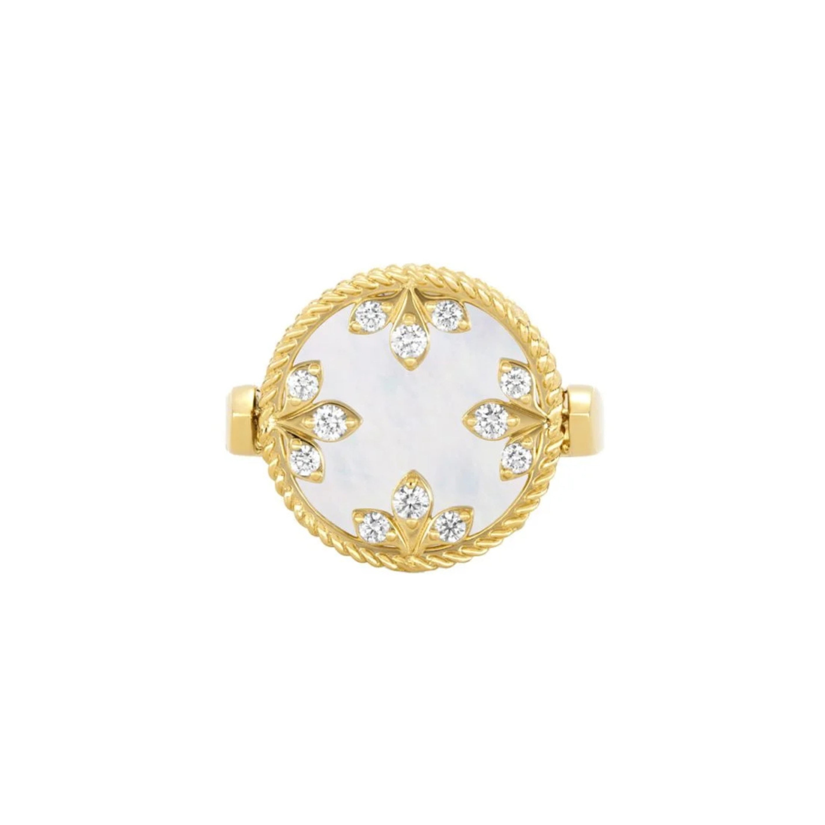 Anillo Venetian Medallions en oro amarillo de 18 quilates con nacar y diamantes