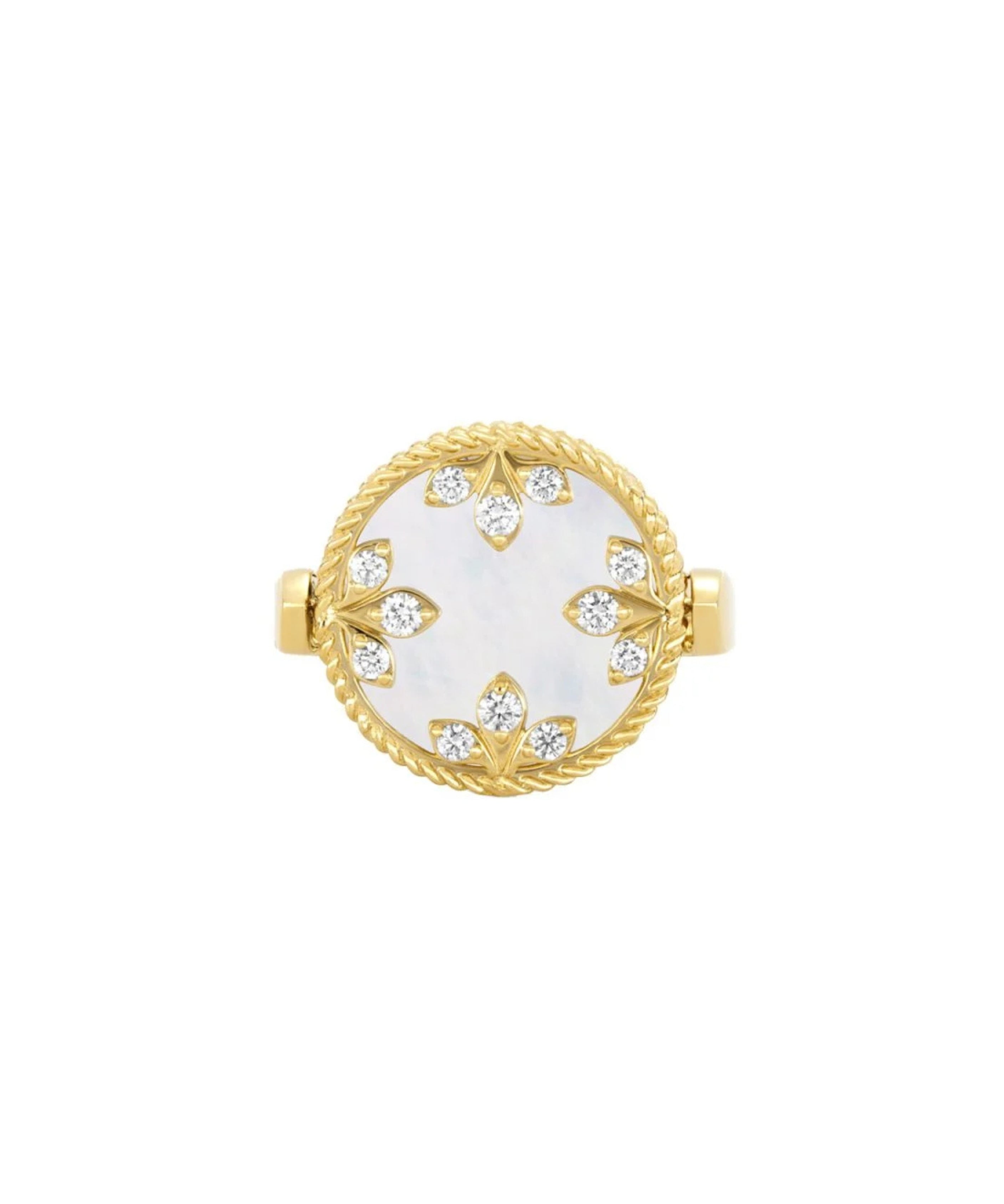 Anillo Venetian Medallions en oro amarillo de 18 quilates con nacar y diamantes