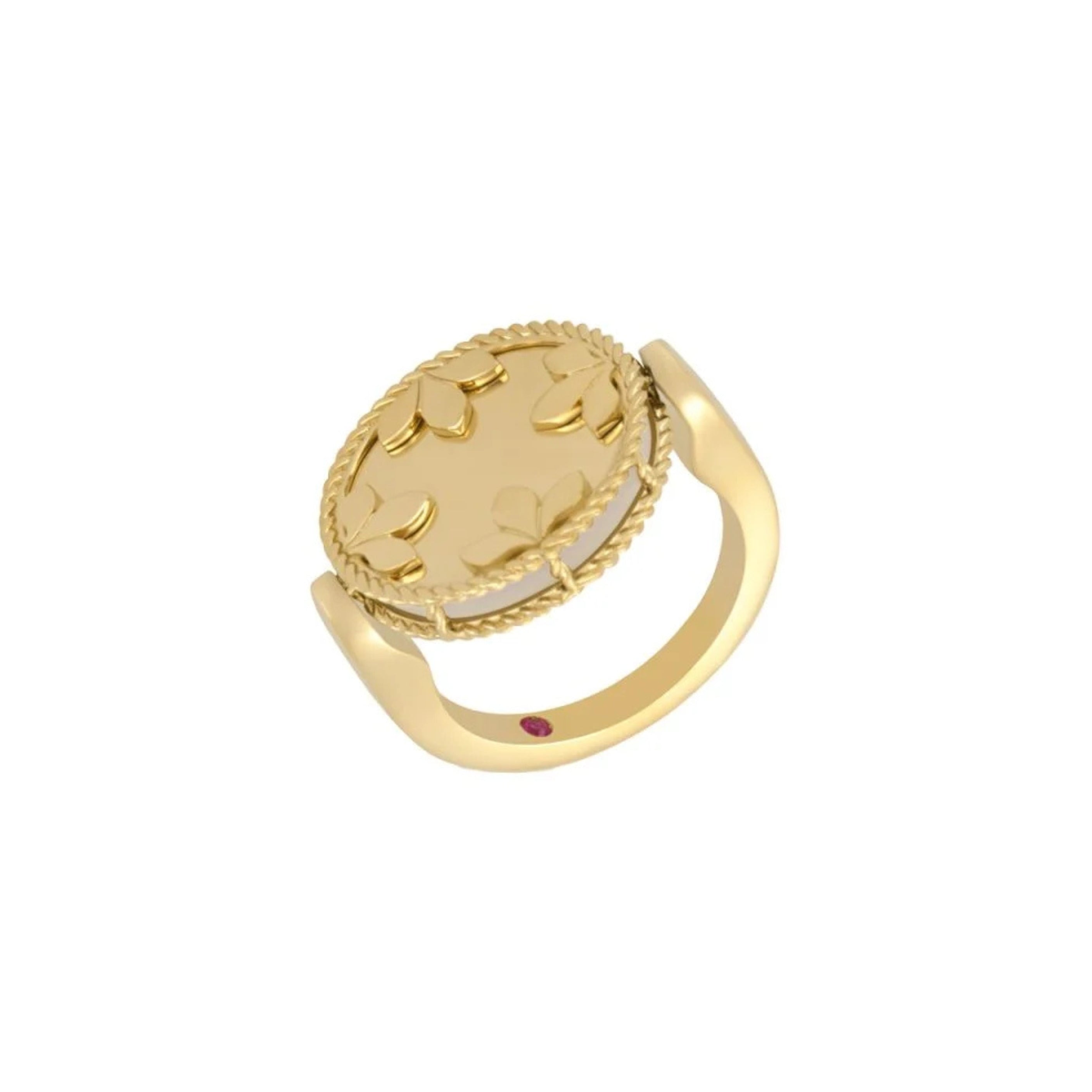 Anillo Venetian Medallions en oro amarillo de 18 quilates con nacar y diamantes