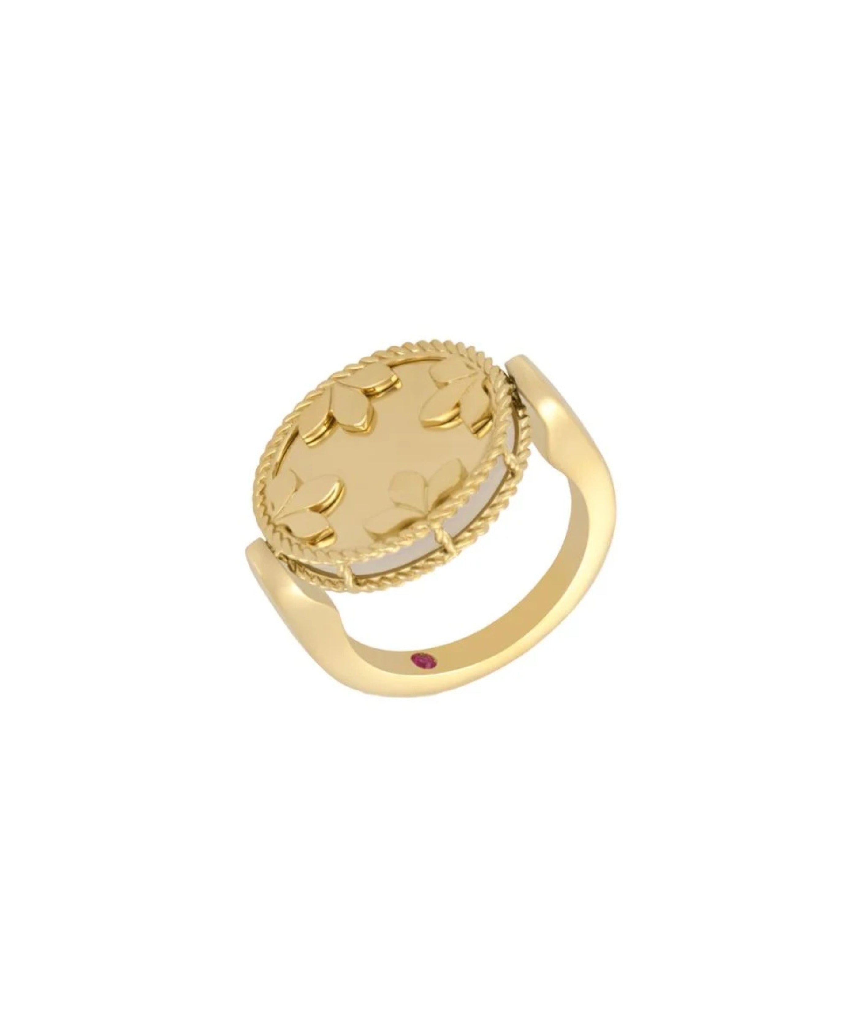 Anillo Venetian Medallions en oro amarillo de 18 quilates con nacar y diamantes