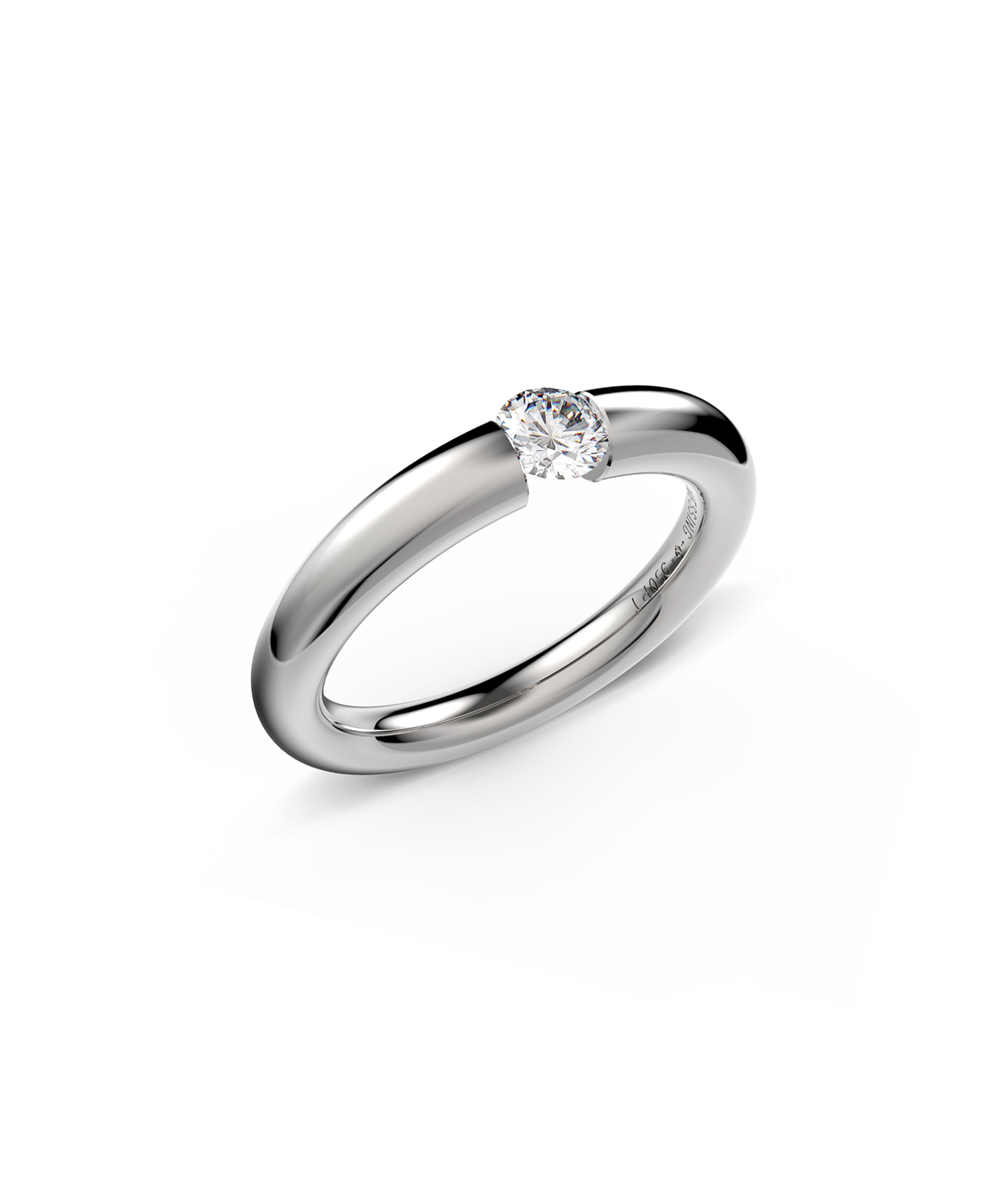 Anillo solitario de diamante de 0,30 quilates en oro blanco con aro redondeado estilo Dúa Lipa.