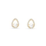 Pendientes Pequeños con Perlas y Circonitas en Oro Amarillo