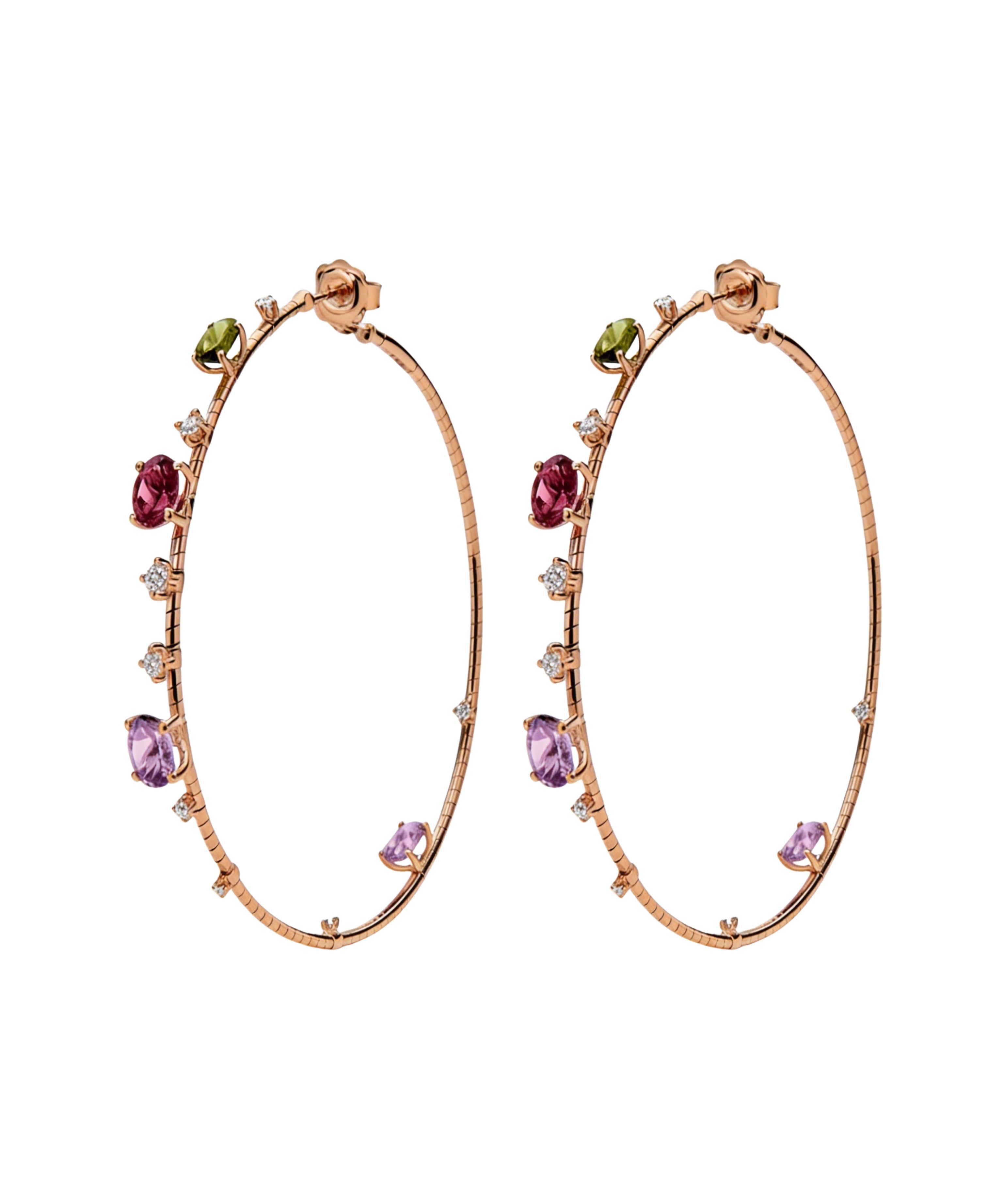 Pendientes de Aro Flexibles en Oro Rosa y Titanio con Piedras de Color