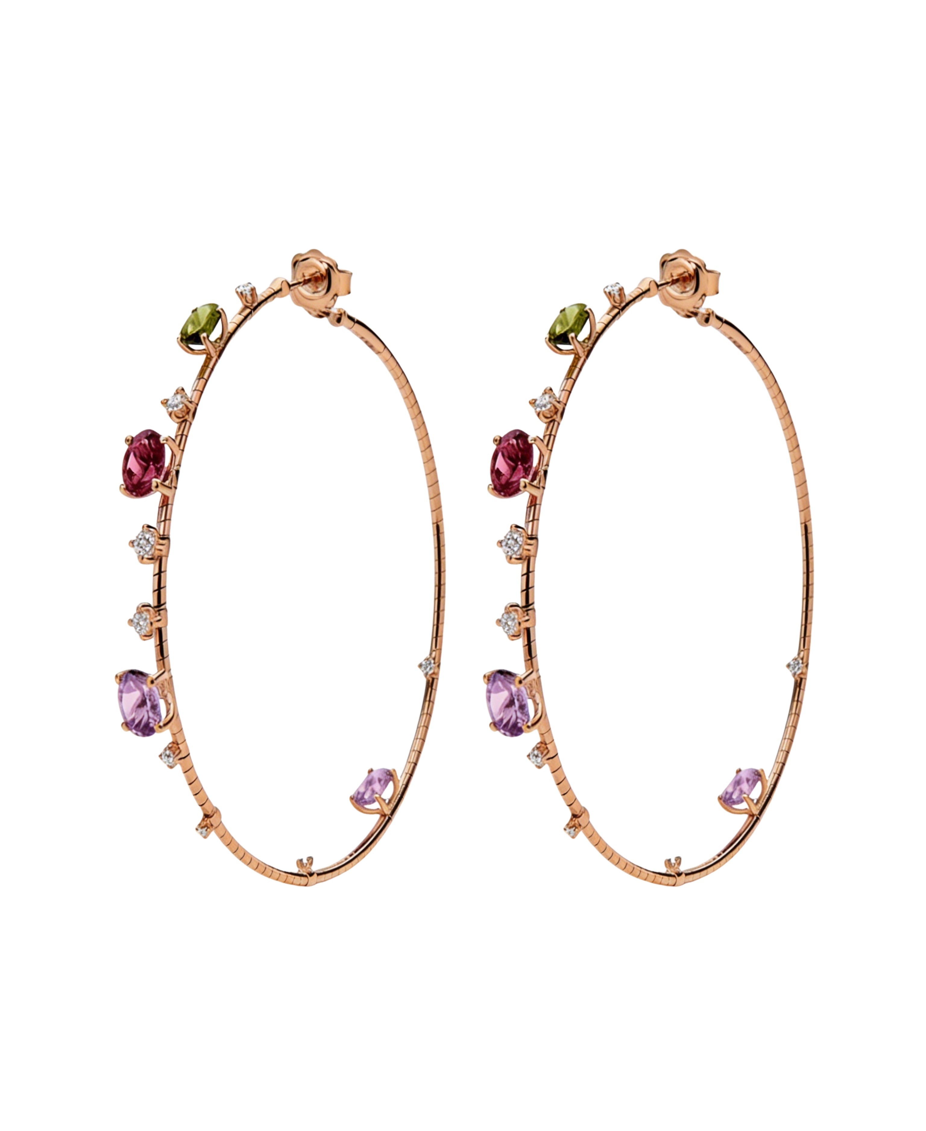 Pendientes de Aro Flexibles en Oro Rosa y Titanio con Piedras de Color