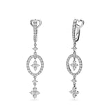 Pendientes largos de novia con motivo oval de diamantes y oro blanco