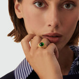 Anillo AGATHA París N° 13 Verde y Dorado con Cabujón Vidrio | 02280107-658