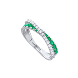 Anillo LECARRÉ Oro Blanco Cruzado con Esmeraldas y Diamantes | GA199ES