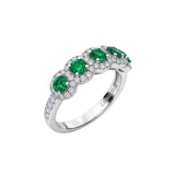 Anillo con Diamantes y Esmeraldas en Rosetas 0,80 cts