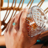 Anillo LeCarré Cuarzo Verde Rectangular y Topacios Laterales