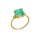 Anillo LeCarré Cuarzo Verde Rectangular y Topacios Laterales