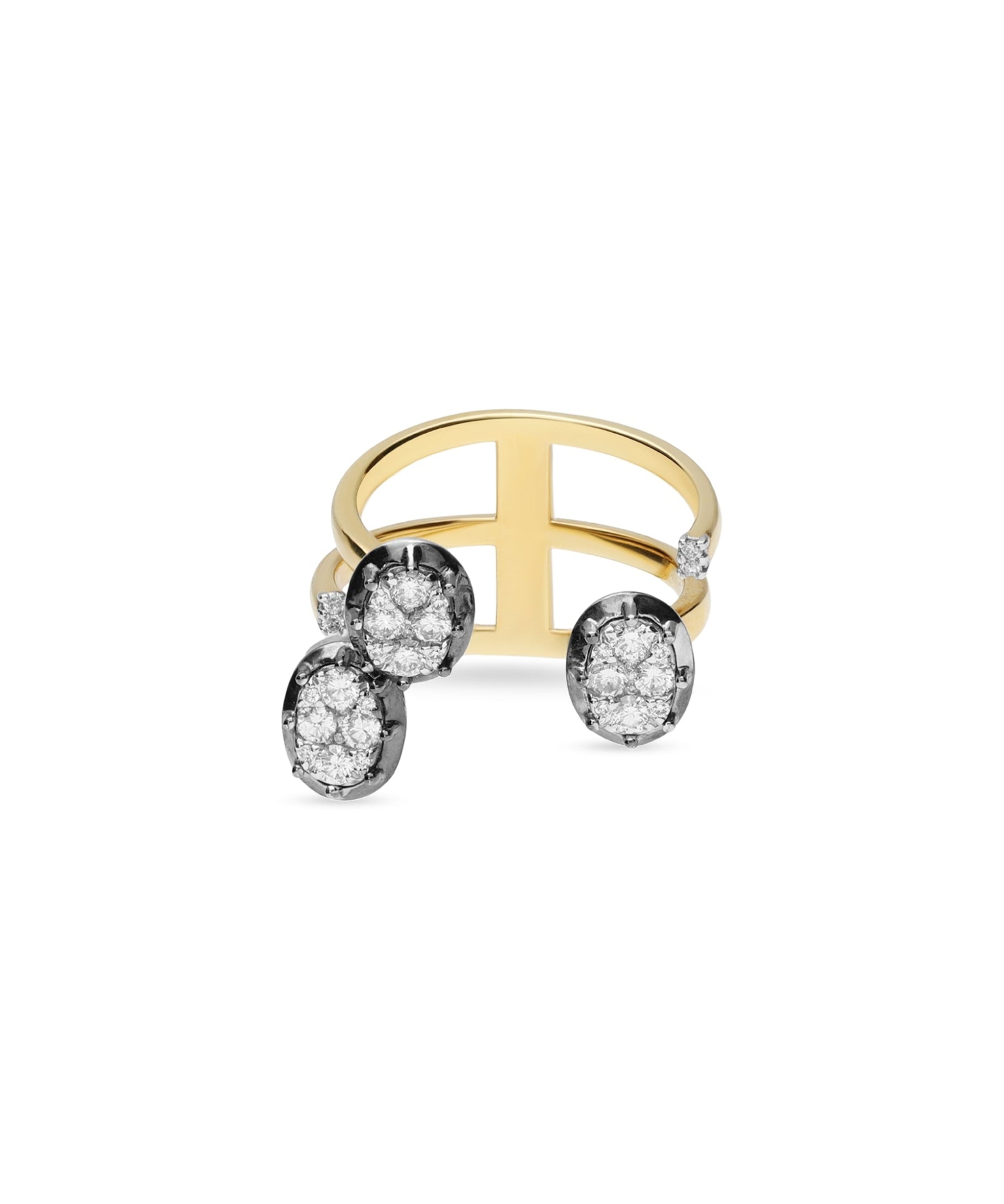 anillo triple en oro amarillo y diamantes con oro negro