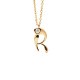 Collar con Colgante inicial R PDPAOLA Plata Baño de Oro 18K | CO01-B91-U