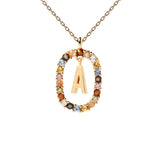 Collar PDPAOLA Letra A Plata Baño Oro Con Piedra de Color | CO01-260-U