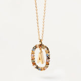 Collar PDPAOLA Letra A Plata Baño Oro Con Piedra de Color | CO01-260-U
