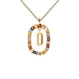 Collar PDPAOLA Letra D Plata Baño Oro y Piedra de Color | CO01-263-U