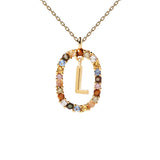 Collar PDPAOLA Letra L Plata Baño Oro y Piedra de Color | CO01-271-U