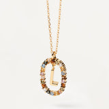 Collar PDPAOLA Letra L Plata Baño Oro y Piedra de Color | CO01-271-U