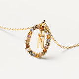 Collar PDPAOLA Letra N Plata Baño Oro y Piedra de Color | CO01-273-U