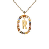 Collar PDPAOLA Letra R Plata Baño Oro y Piedra de Color | CO01-277-U