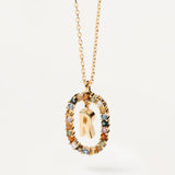 Collar PDPAOLA Letra R Plata Baño Oro y Piedra de Color | CO01-277-U