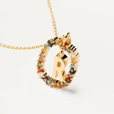 Collar PDPAOLA Letra R Plata Baño Oro y Piedra de Color | CO01-277-U