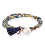 Marina García Zen Azul Pulsera Plata Baño Oro Rosa Perla | 90450UP