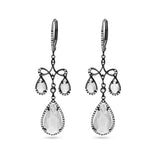 Pendientes Vintage en Oro Negro, Cuarzo y Diamantes