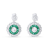 Pendientes Vintage Ojo de Perdiz con Esmeraldas 1,68 cts y Diamantes 4,30 cts en Platino