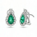 Pendientes de joyeria calvo en oro blanco con roseta de esmeraldas en talla pera y diamantes