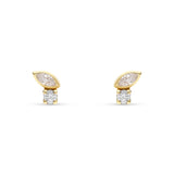 Pendientes Mini Hoja con Circonitas en Oro Amarillo