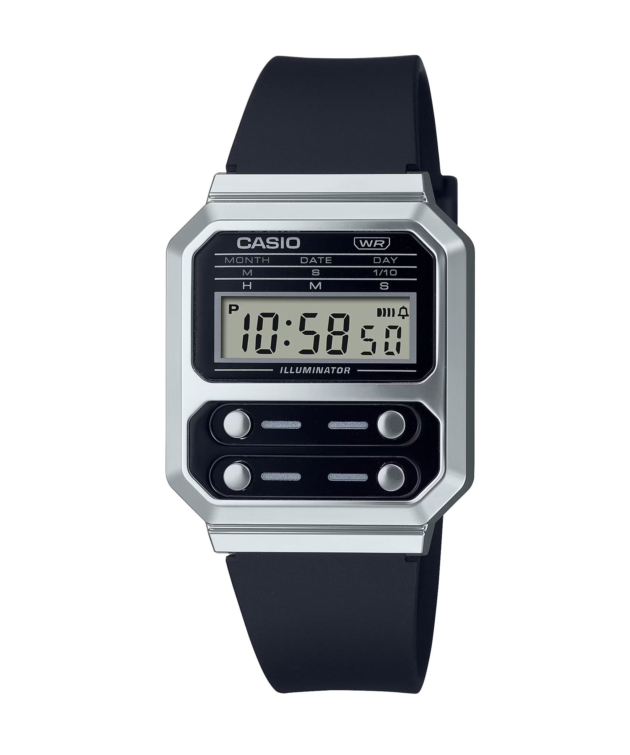 Casio Vintage A100 Digital Negro Efecto Cromado 32,7 mm | A100WEF-1A