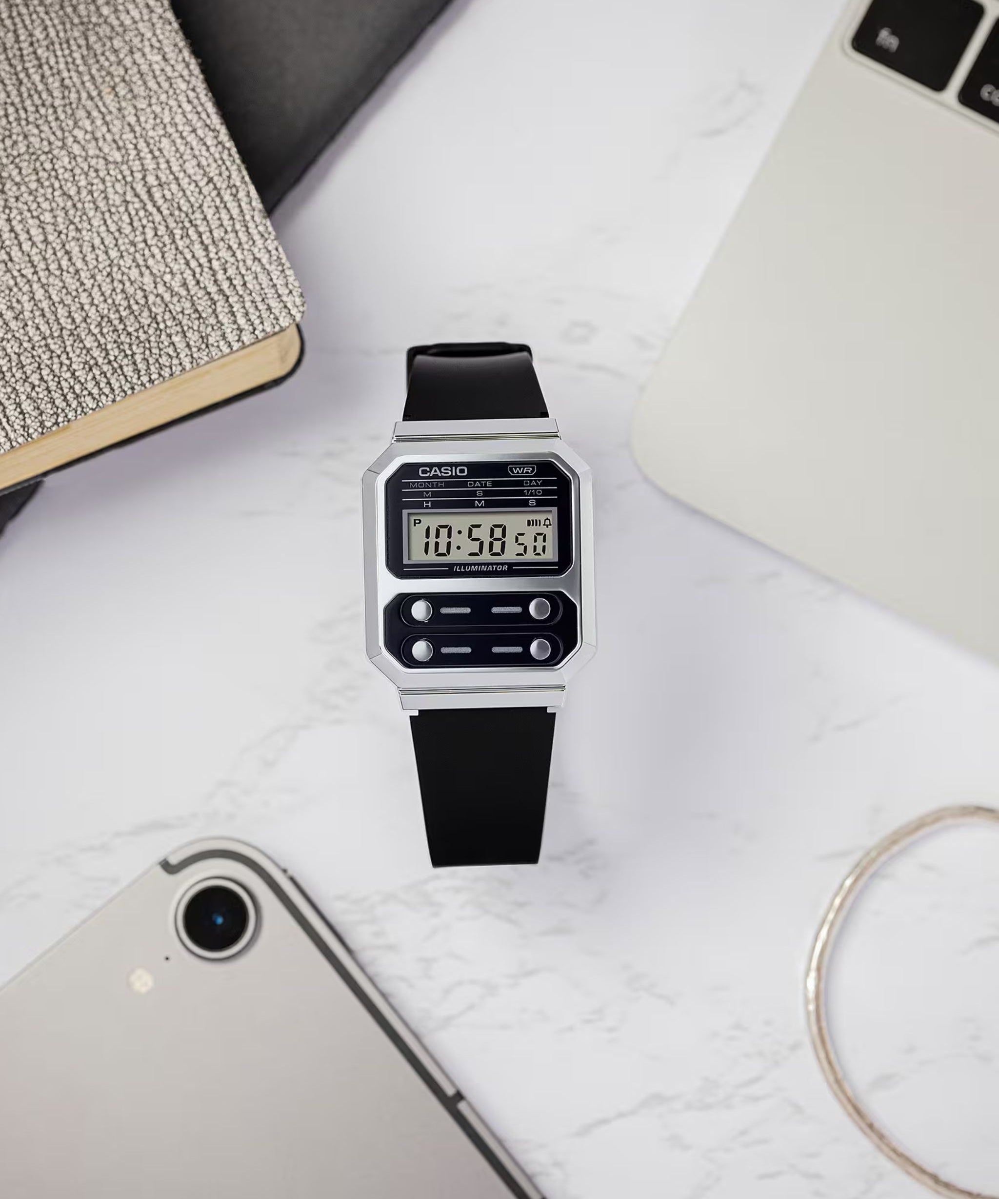 Casio Vintage A100 Digital Negro Efecto Cromado 32,7 mm | A100WEF-1A